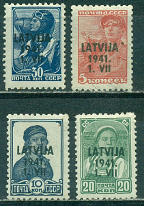 Германия. Оккупация Латвии 1941 год, надпечатка, 4 марки Германия. Оккупация Латвии 1941 год, надпечатка, 4 марки